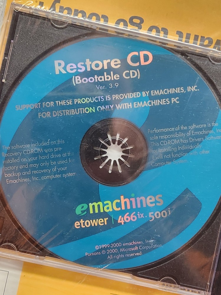 Microsoft Windows 98 Second Edition OEM eMachines Restore CD Sealed w/ COA