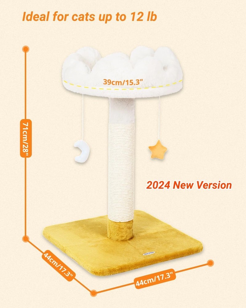 28” Large Cloud Cat Scratching Post with Bed, Indoor Cat Tree Tower for Cats