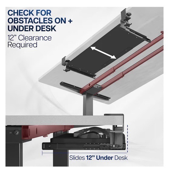 Large Keyboard Tray Under Desk Pull Out w Extra Sturdy C Clamp Mount System