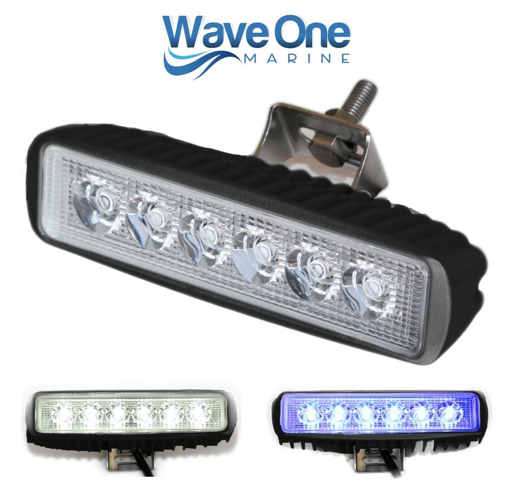 Wave One Marine | Dual Color | BLACK White & Blue LED Boat Spreader Deck Light