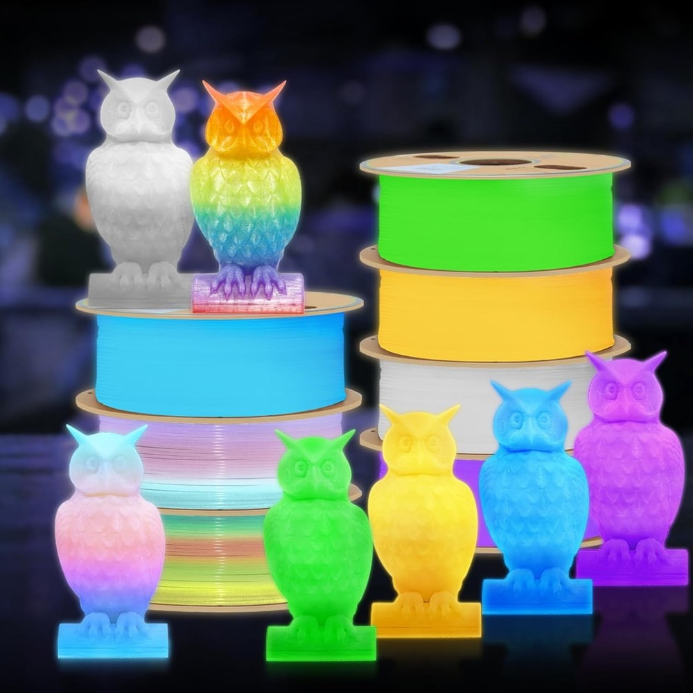 3D Printer Filament Bundle Glow in Dark Multicolor PLA 1.75mm 4