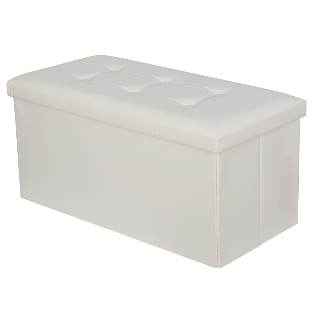 Storage Ottoman Bench Foldable 30 inches Footstools Beige Toy Storage Box