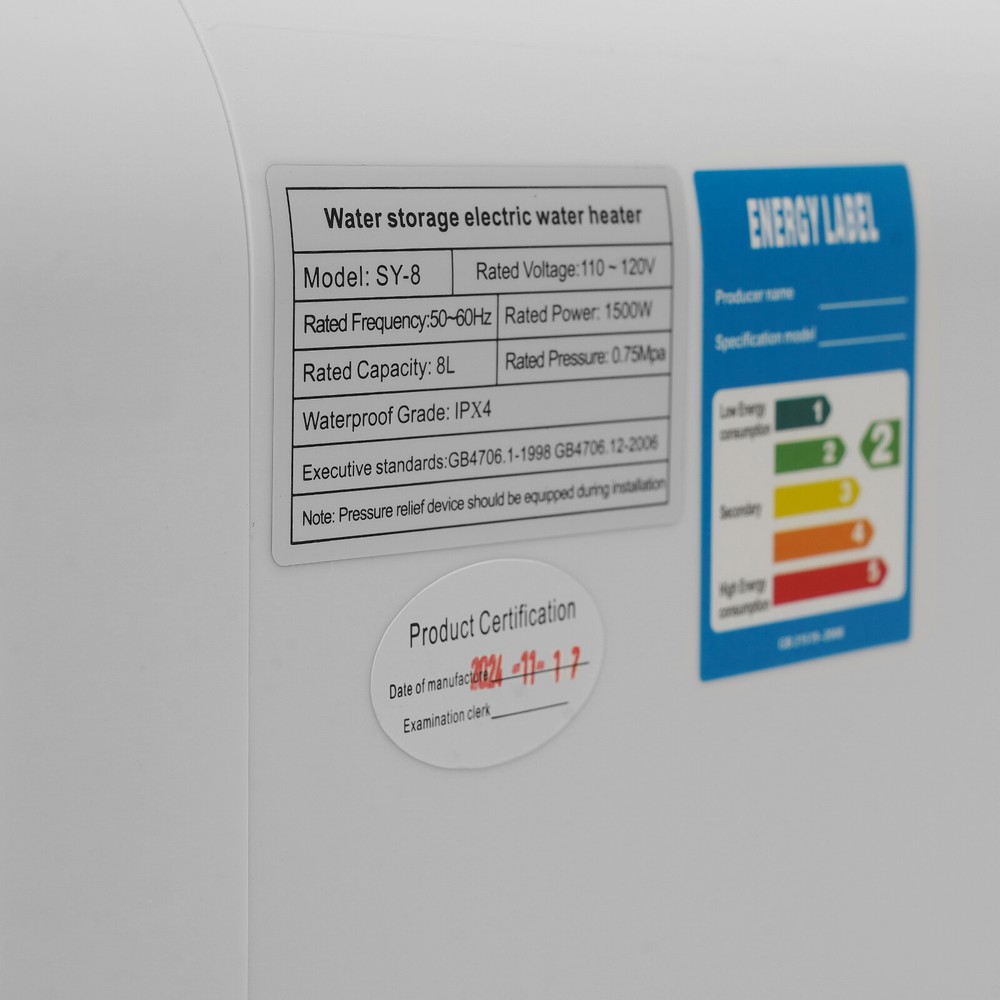 8L 1500W Electric Water Heater Top Outlet Instant Hot Mini Tank Water Heater USA