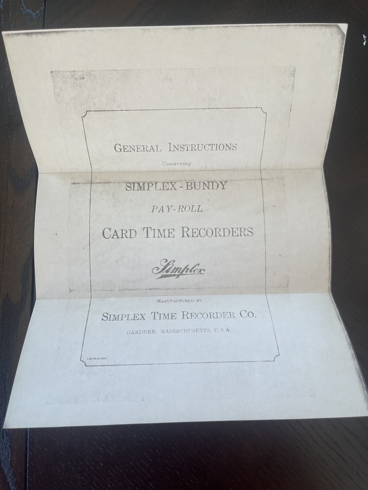 Antique Simplex Pay Roll Time Clock Recorder