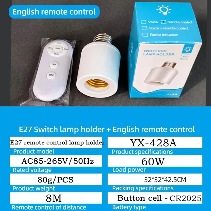 Wireless Remote Control Light Lamp E27 Screw Bulb Base Holder Cap Socket Switch