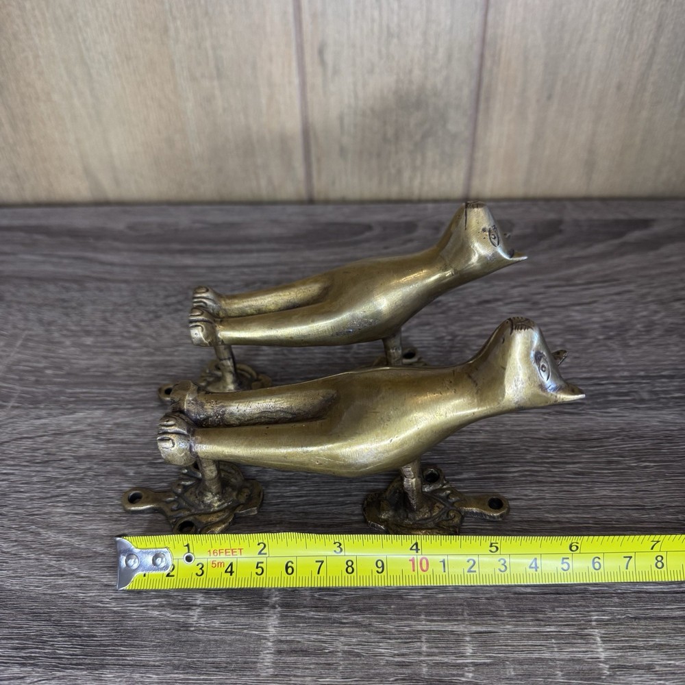 Brass Cat Design Wardrobe Pull Set Kitten Animal Theme Door Handle Two
