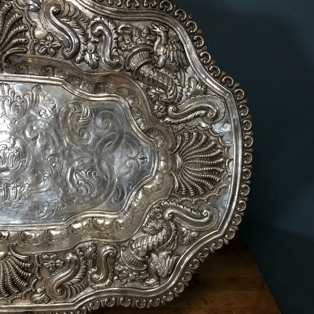 Impressive 19th C. Continental Sterling Silver Repousse Platter