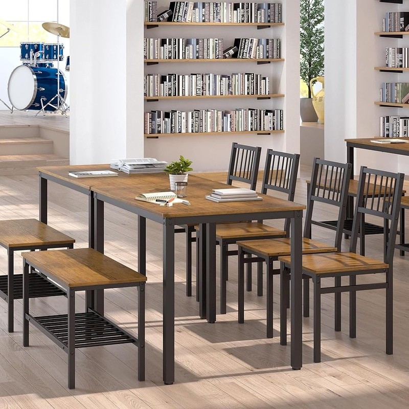 Multifunctional Dining Table Set W/ Chairs & Bench Easy Assembly Modern Design