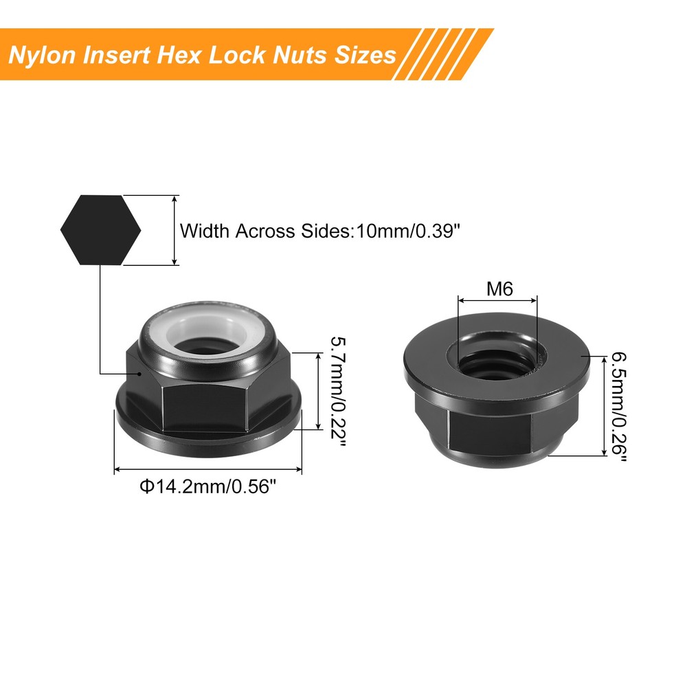 Nylon Insert Hex Lock Nuts, 8pcs - M6x1mm Self-Locking Nut(Black)
