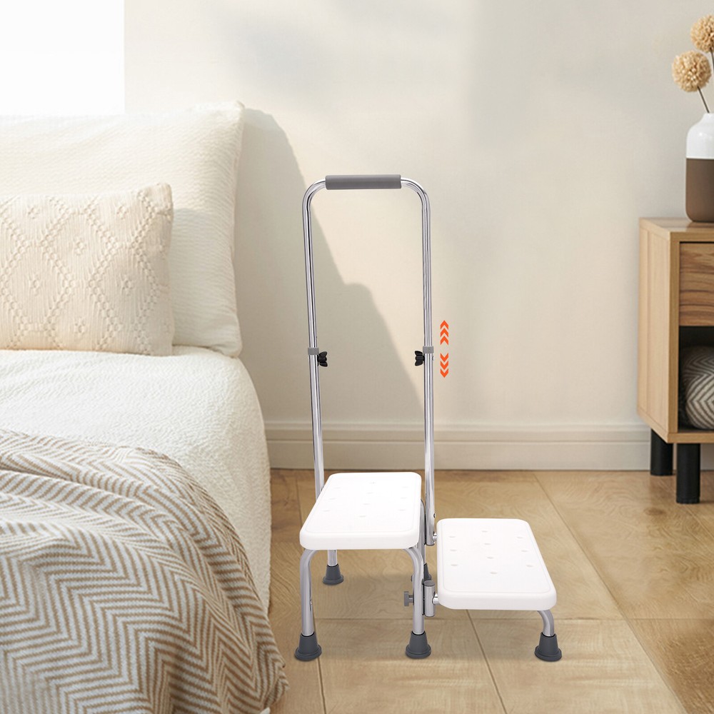 2 Steps Medical Foot Stool With Handle Heavy Duty Adjustable Height Step Stool