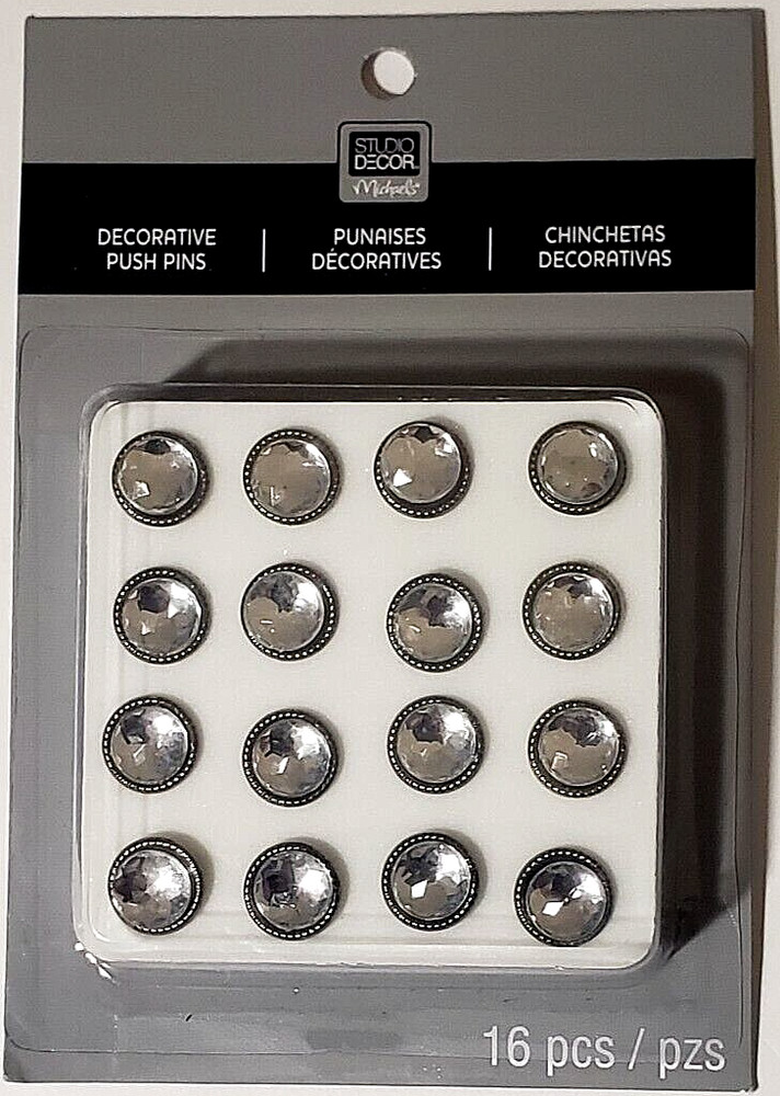 STUDI DECOR Decorative Push Pins - CLEAR GEMSTONES - 16 pcs