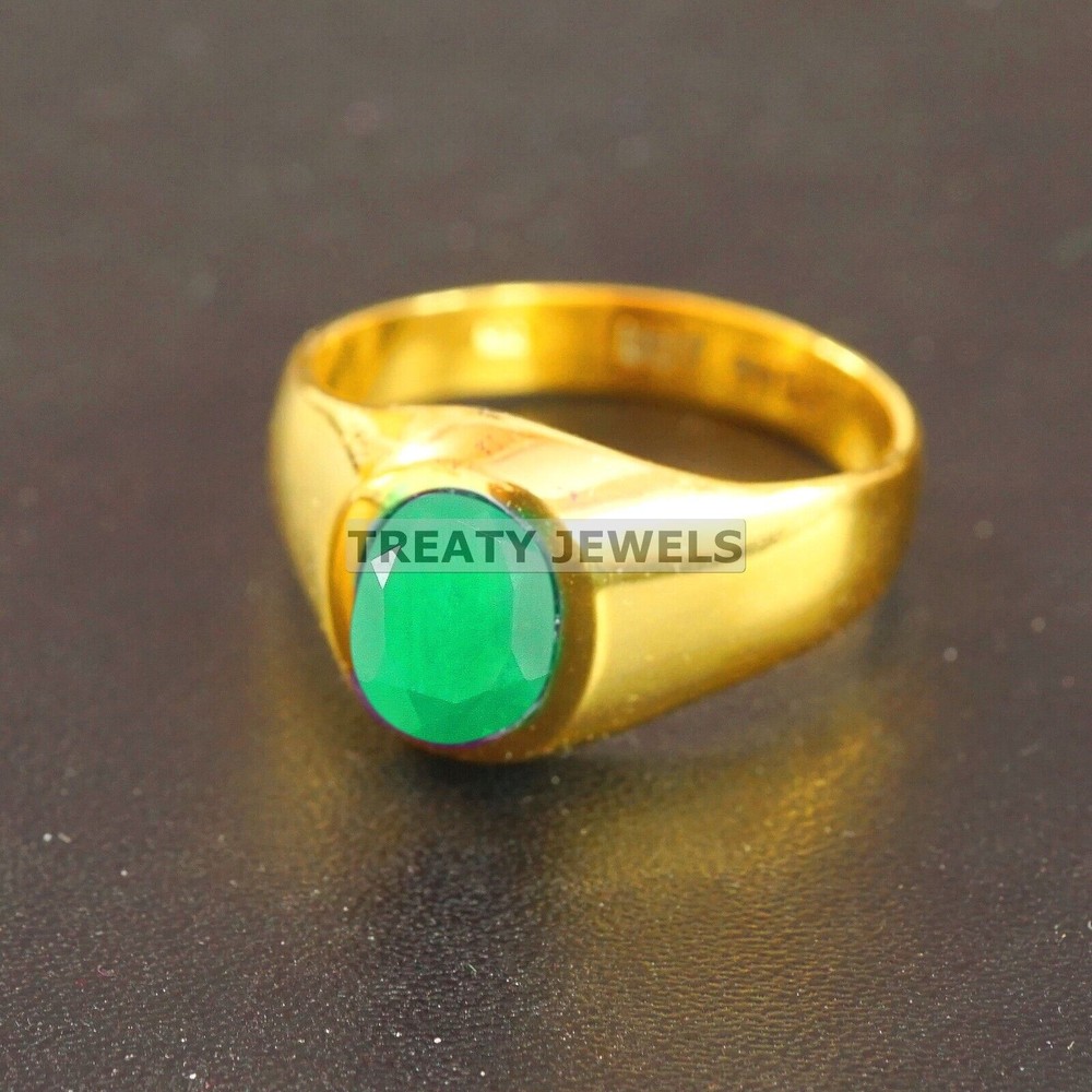Emerald Oval Cut With 14K Solid Gold Ring For Men's #B23