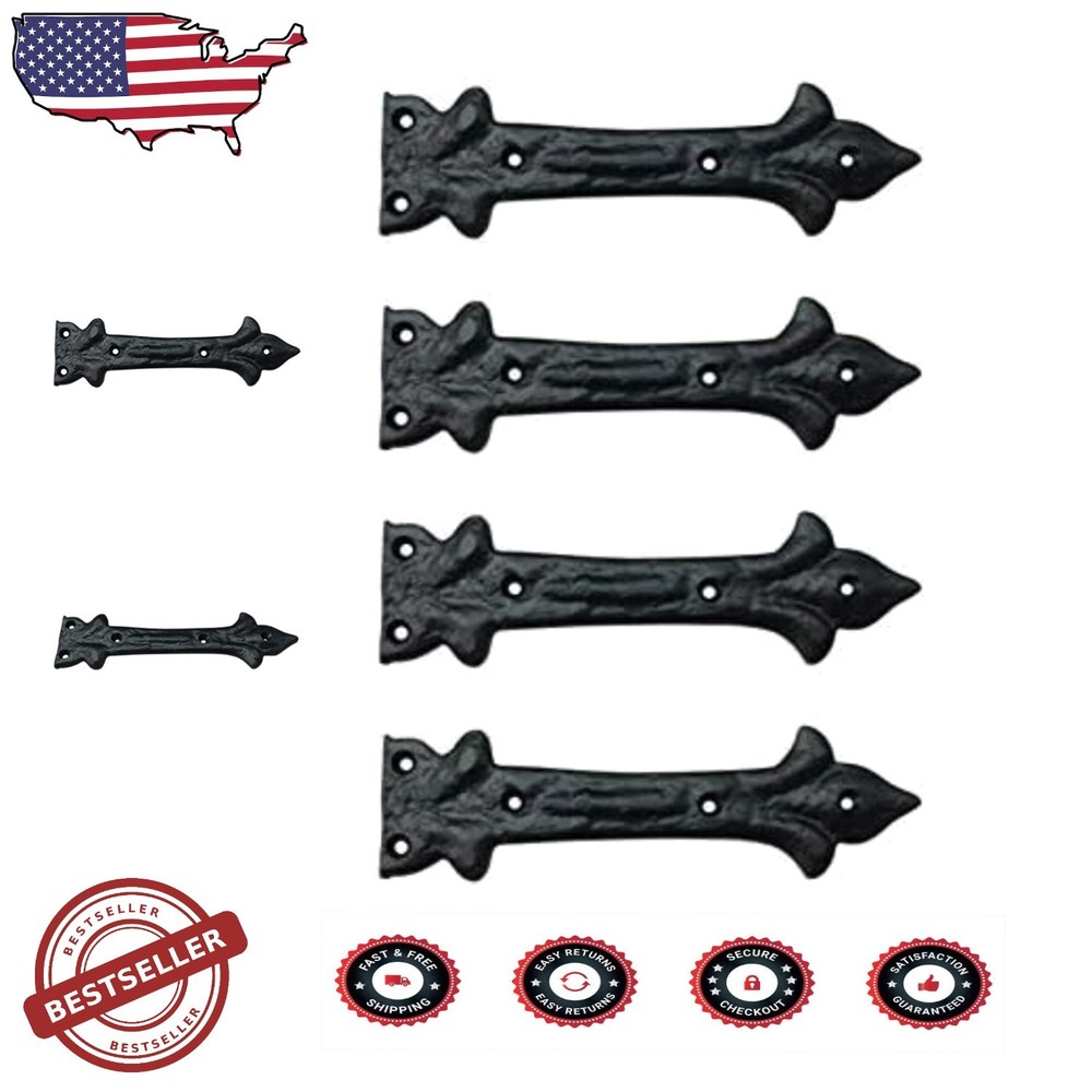 Rustic Cast Iron Hinge 6.5" Decorative Dummy Hinge 4-Pack Matte Black