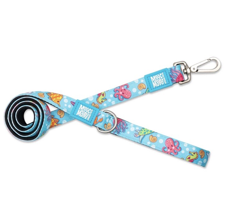 Max & Molly Short Dog Leash - Style: Blue Ocean - Medium Size
