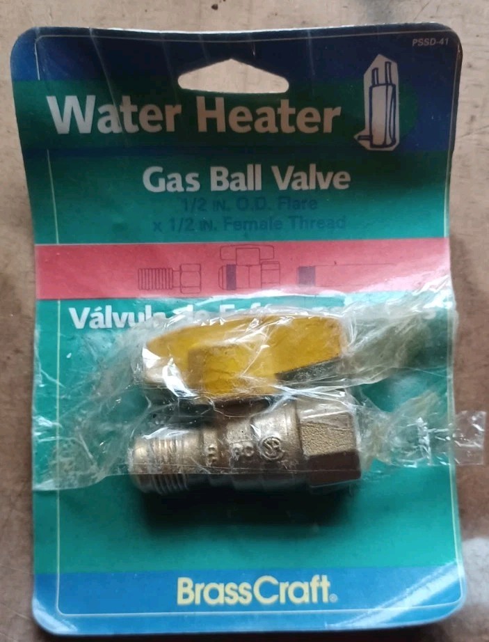 Water heater gas ball valve 1/2" od flare x 1/2" fip thread