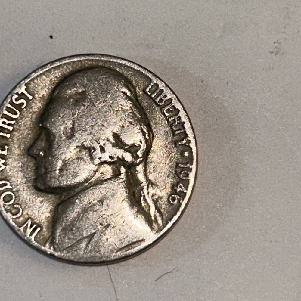 1946 D Jefferson Nickel Rare Post War Error Coin, Errors on Rim