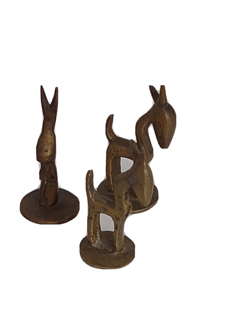 Pair Solid Brass Donkey And A Solid Brass Rabbit