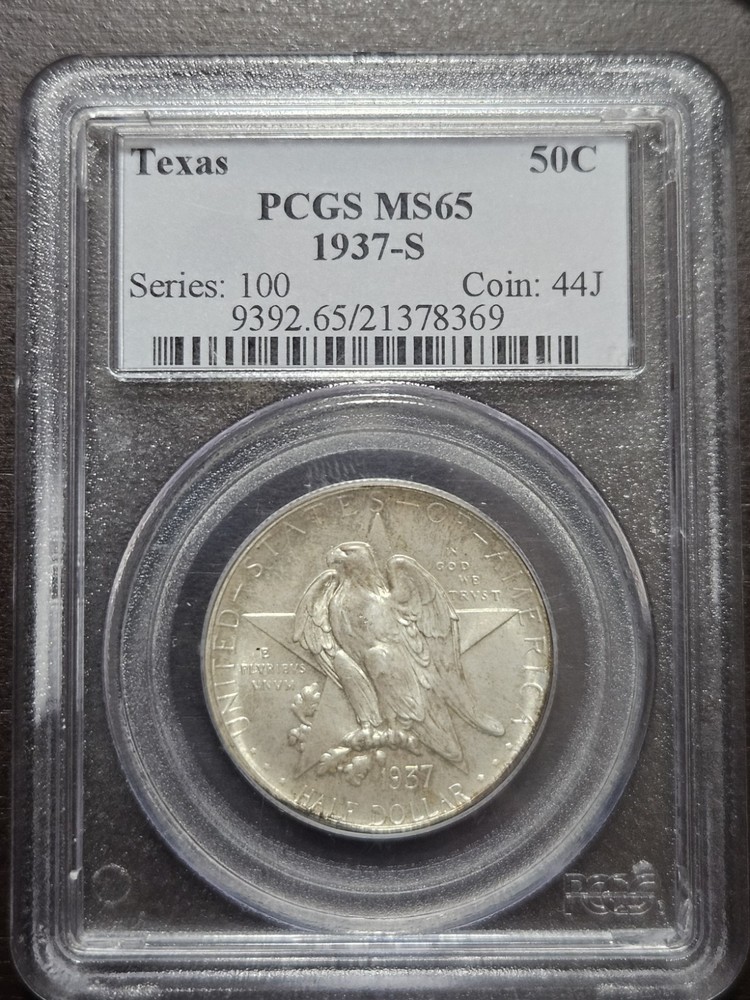 1937-S Texas Commemorative Half Dollar With Reverse Toning PCGS MS65