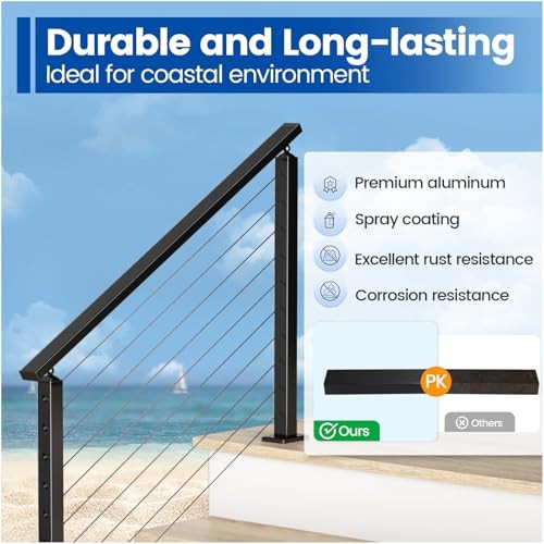 6'6" Aluminum Cable Railing Handrail Rectangular Handrail for 1 Pack Black