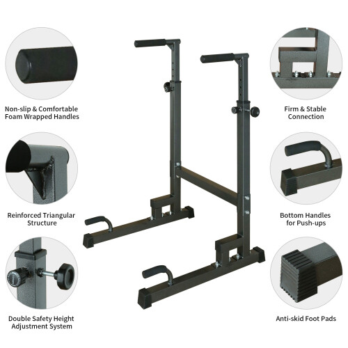 Heavy Duty Power Tower Dip Station with Bench Pull Push Up Bars Stand Adjustable