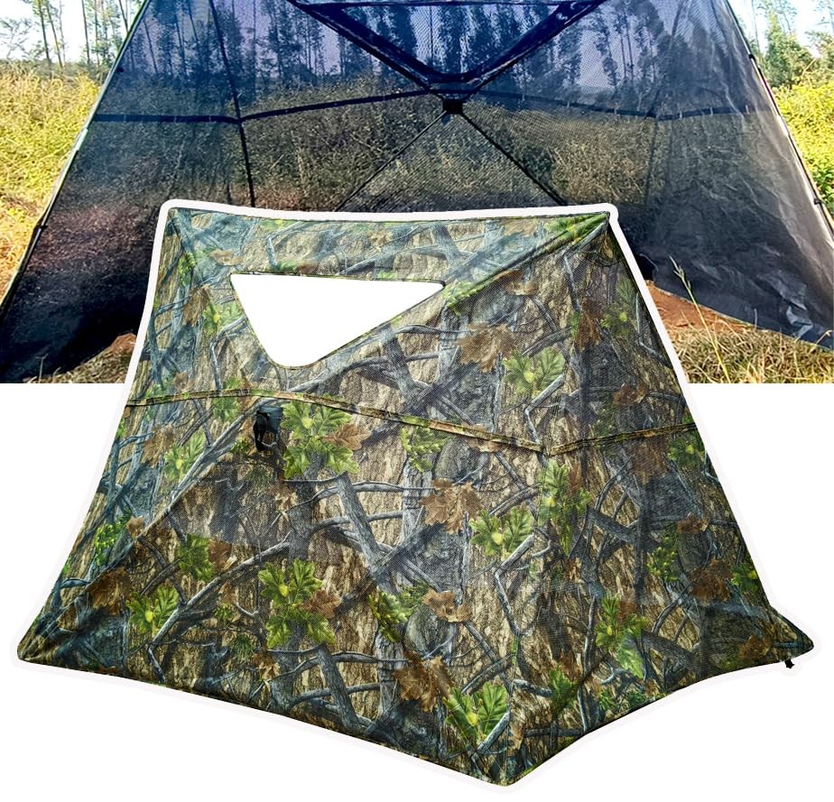 3-Panel See-Through Ground Blind with Adjustable Side Panels for Deer Turkey