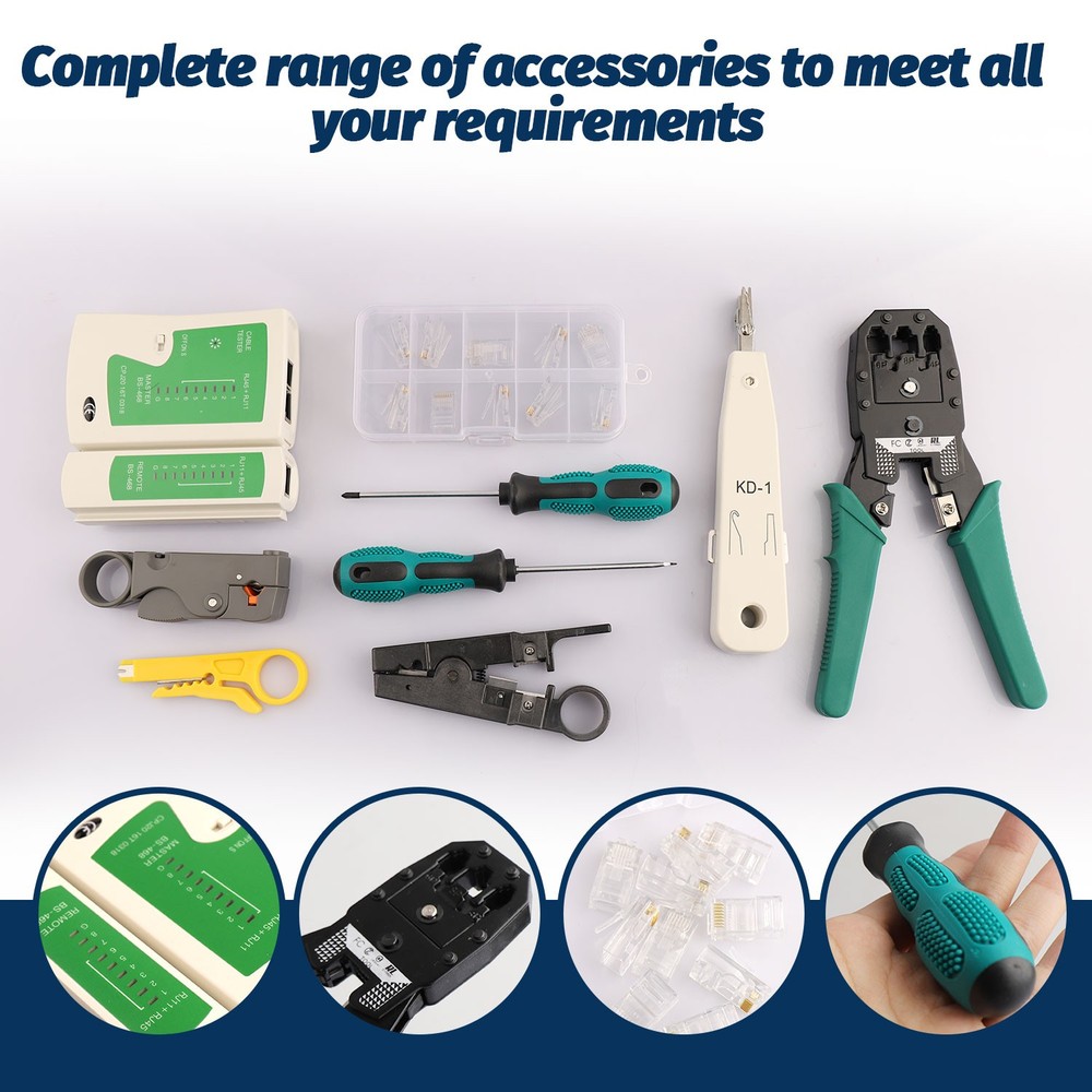 Network Tool Kit - RJ45 Crimper, Tester & Strippers for Ethernet Cable Work