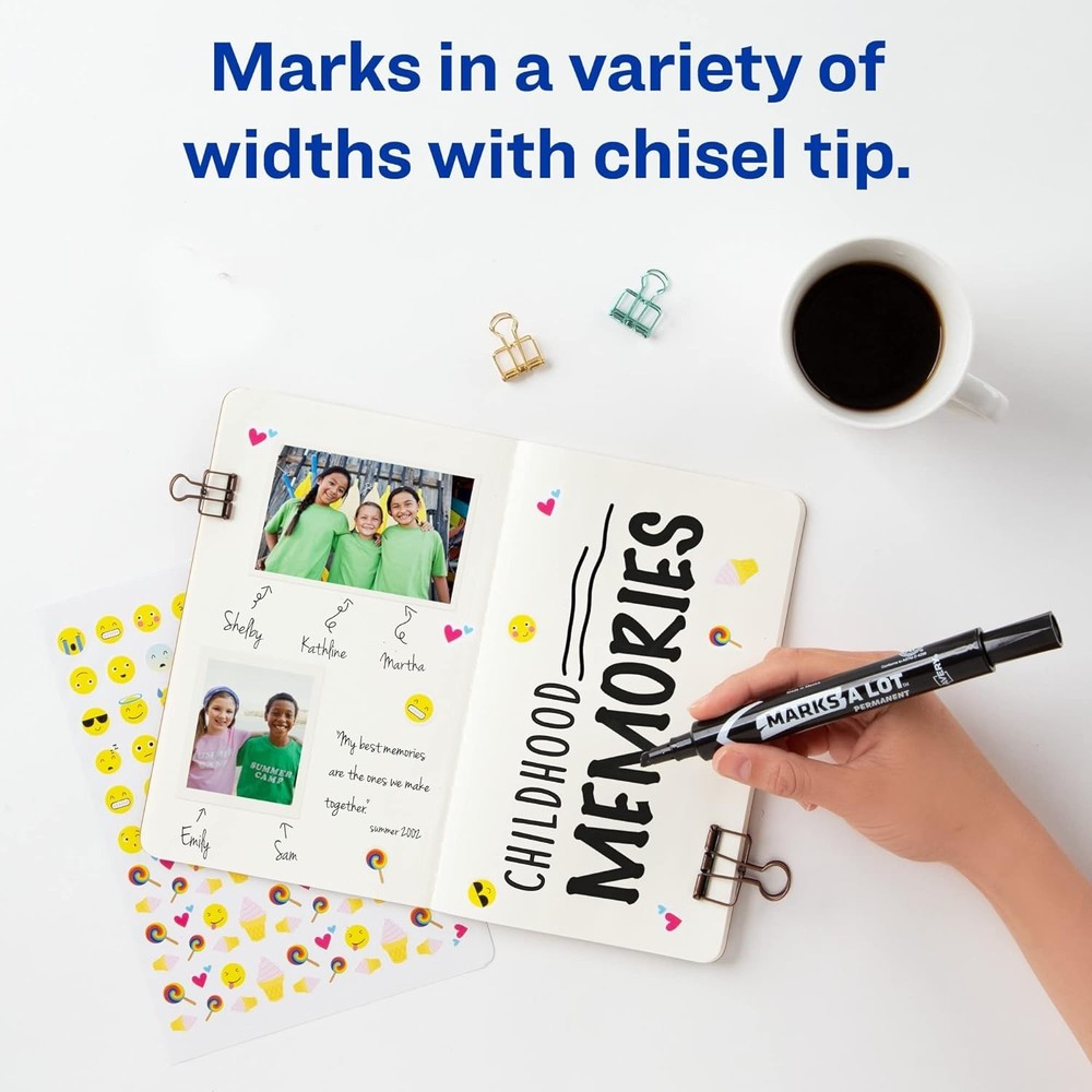 Chisel Tip Black Permanent Marking Pens Pack of 36 Quick Drying Ink