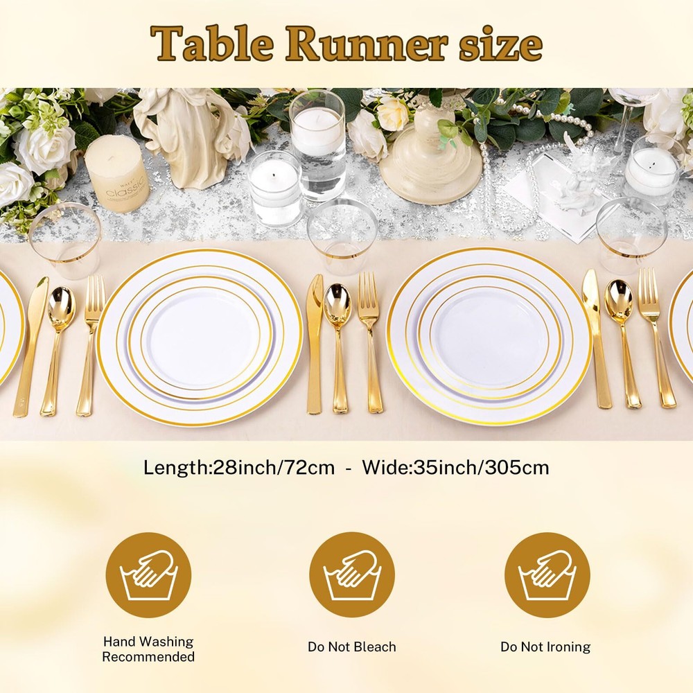 Silver Table Runner 10Ft Gauze Sheer Cheesecloth Runner for Table Sequin Glit...