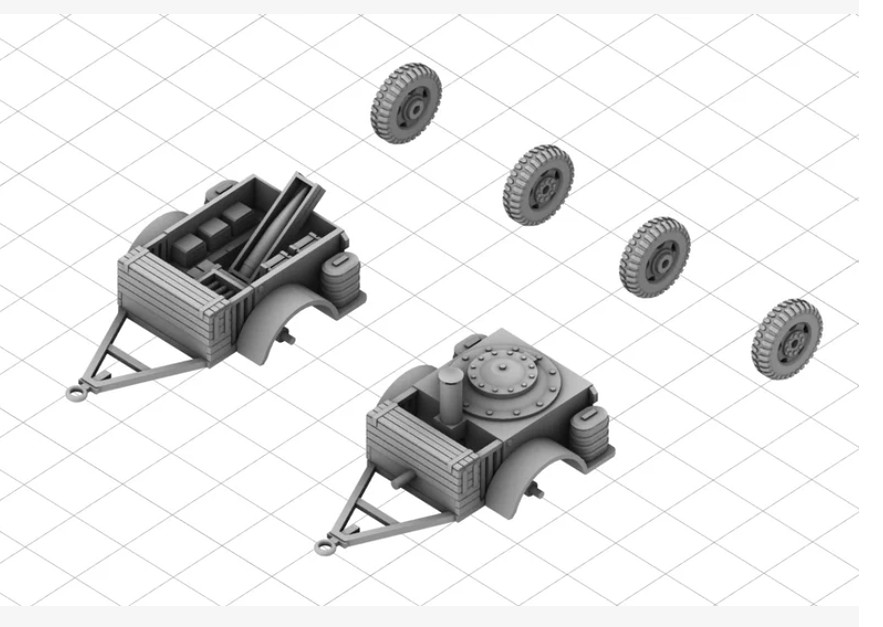 3D Printed 1/72 Soviet logistics trailer system unpainted