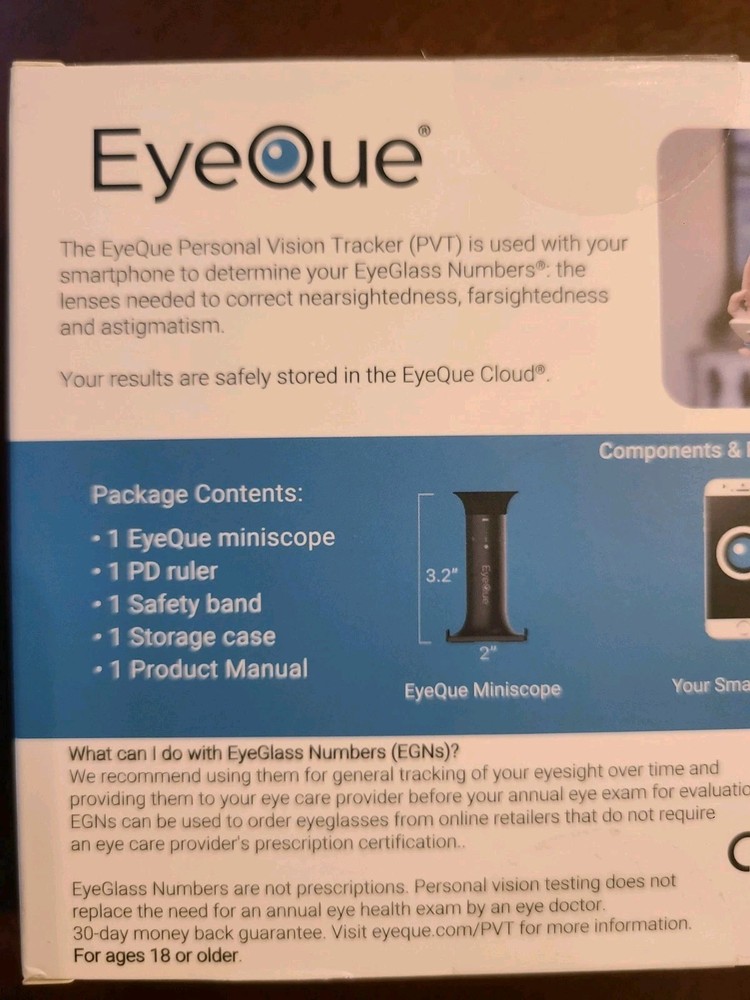 EyeQue Personal Vision Tracker Ophthalmic Refractometer Home Test Kit