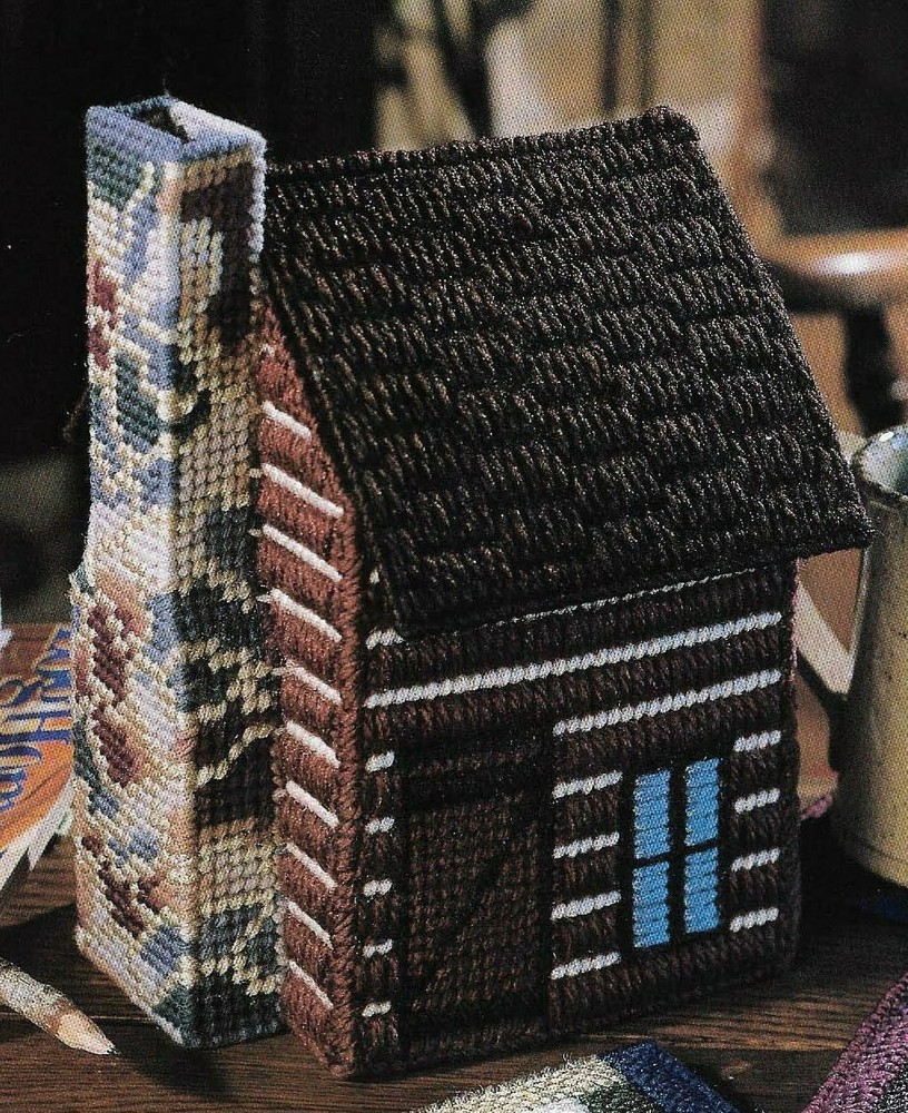 LOG CABIN BOX HOME DECOR PLASTIC CANVAS PATTERN INSTRUCTIONS