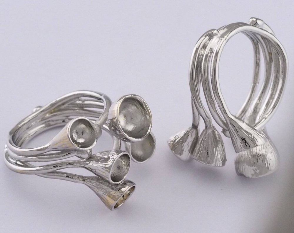 Ring Adjustable Rings for women,Cone shape setting blanks Silver Plated 2264