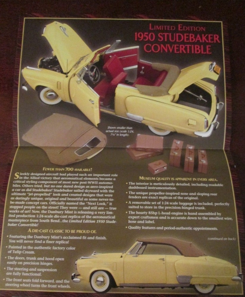 Danbury Mint Brochure 1950 Studebaker Convertible LE