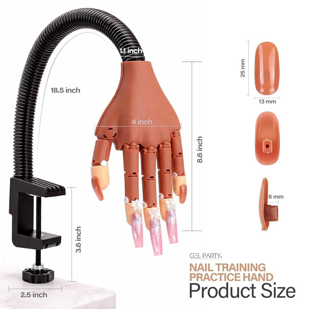 Flexible Nail Practice Hand with Clamp Silicone Training Hand with 100 Tips