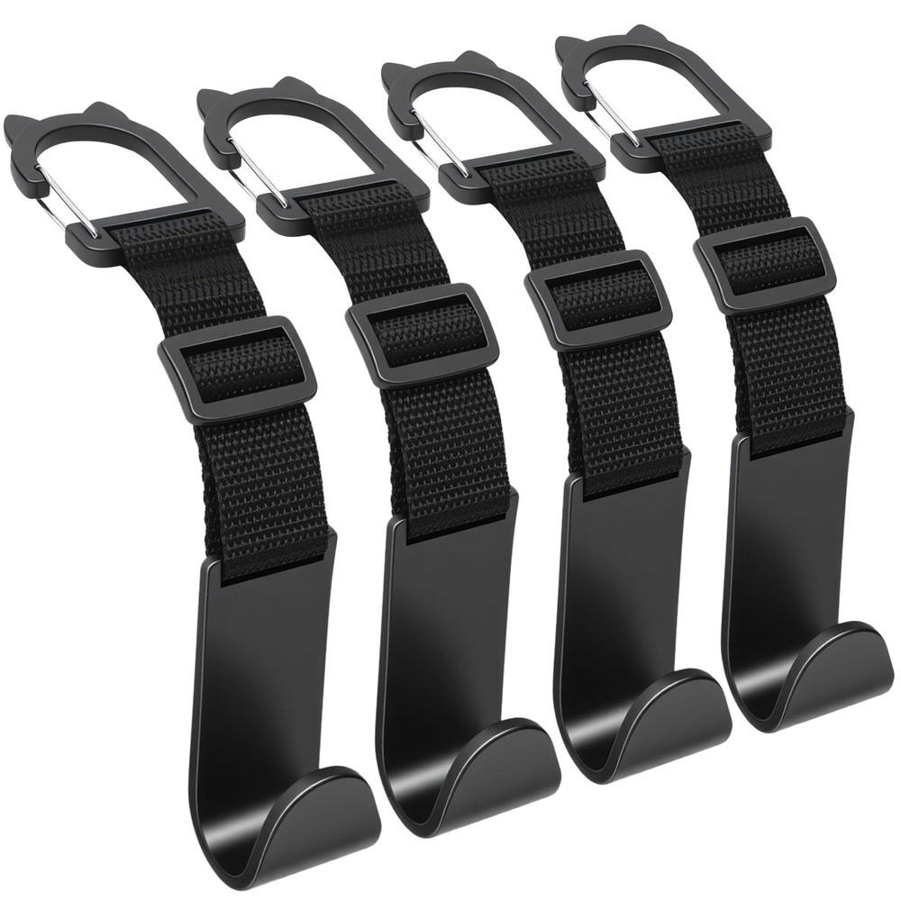 Car Headrest Hooks 4 Pack Adjustable Universal Fit Auto Seat Back Organizer