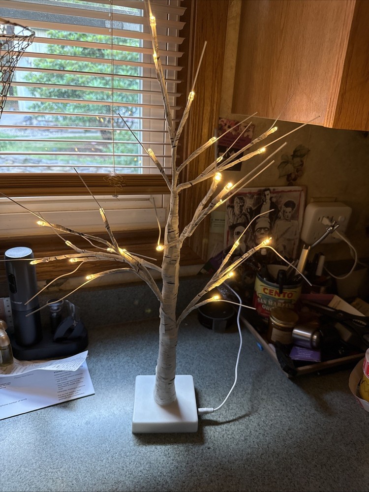 Lighted Tree, White Birch Tree with LED Lights, Prelit Artificial Tree with Time