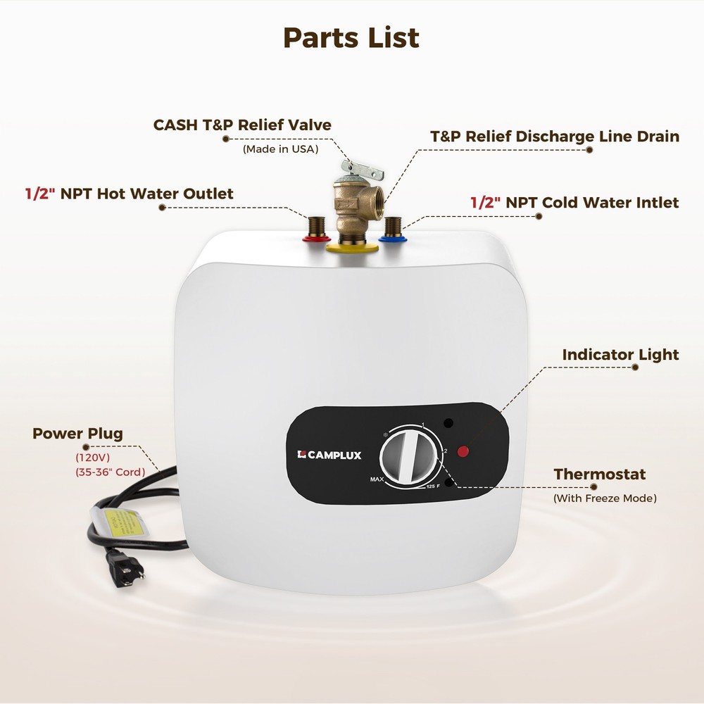 8 Gallon Electric Mini-Tank Water Heater Shower Compact Storage 1440W Under Sink