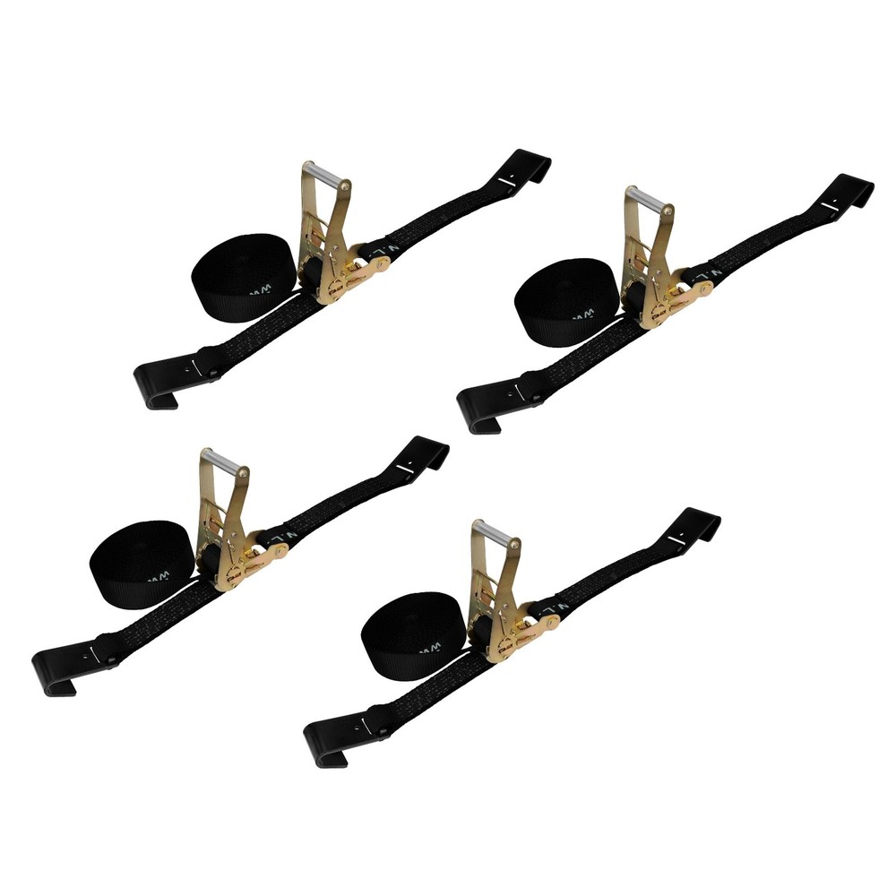 4 Pack 2" x 30' Ratchet Tie Down Strap w/Flat Hook WLL 3333 LBS Black