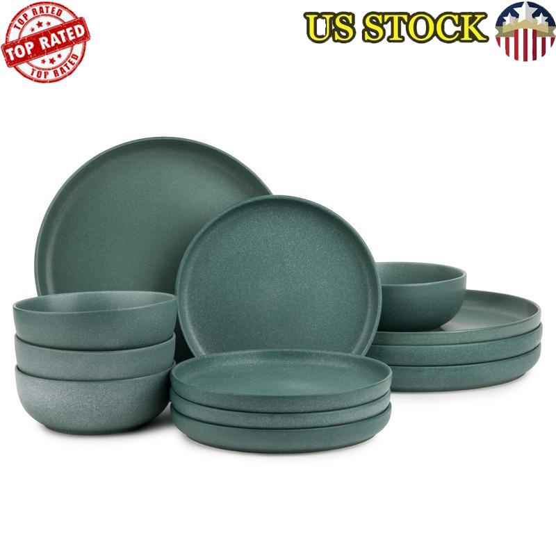 12 Piece Stoneware Dinnerware Set Dishwasher Safe Microwave Safe Durable Round