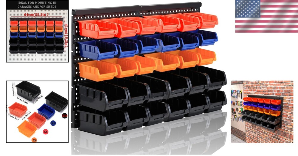 Classic Wall Mounted Tool Storage Rack with Vibrant Color Coding - 25.2"