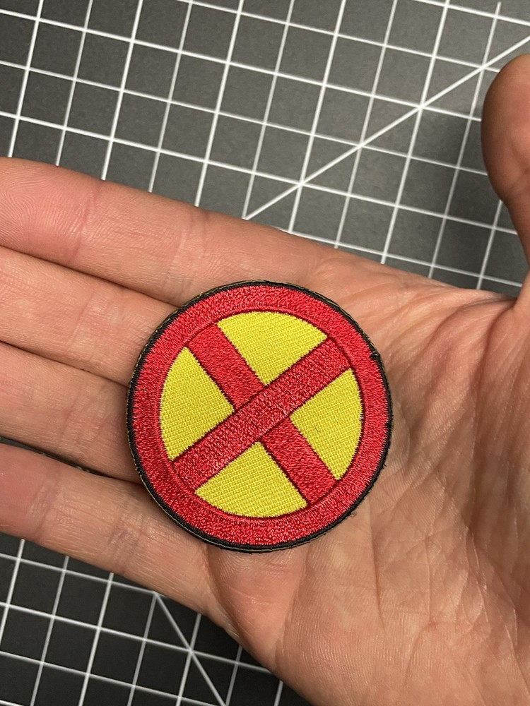 Marvel X-Men X Logo Tactical Morale Patch Hook Loop Backing Yellow Red Hook Loop