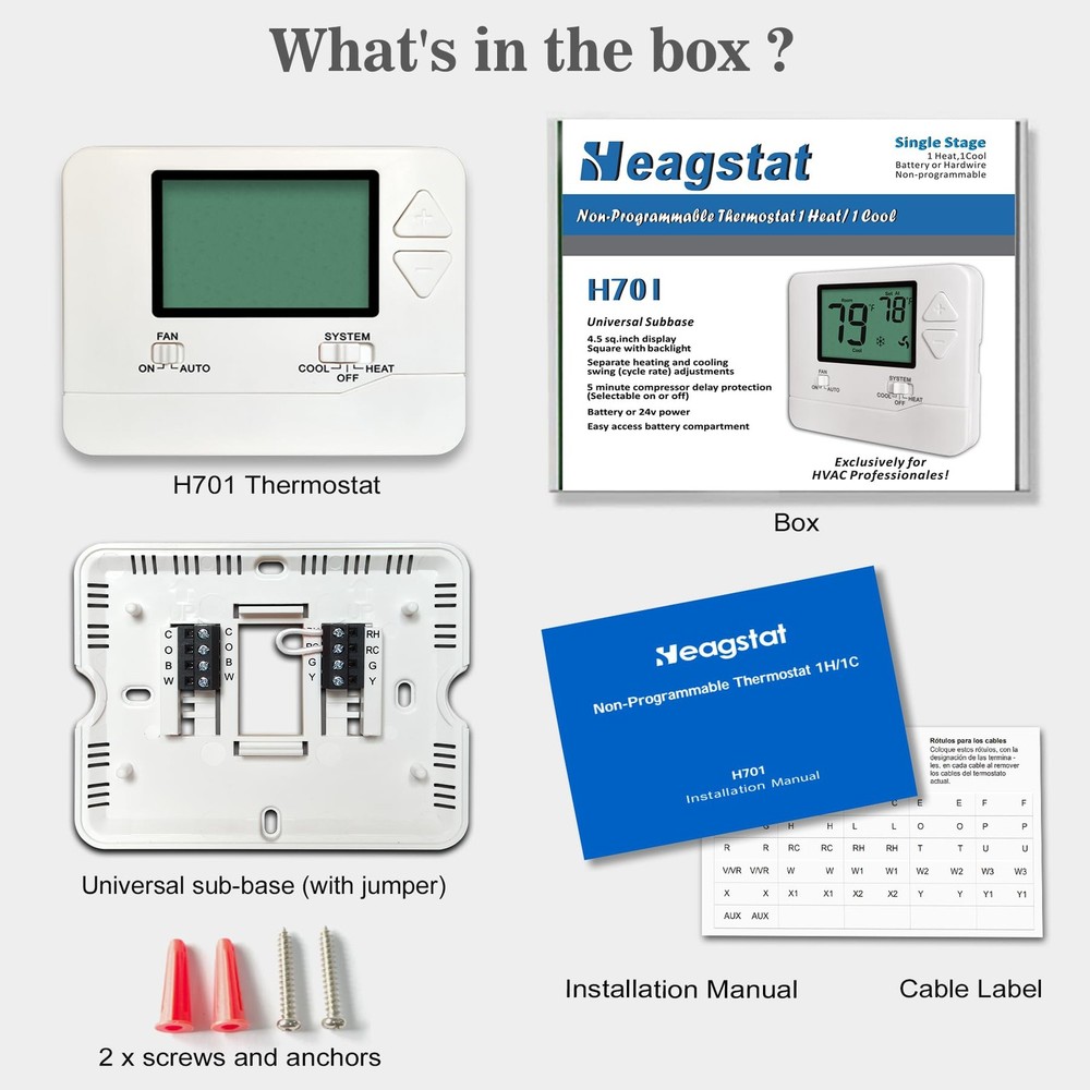 Non-Programmable Thermostats for Home Conventional Single-Stage Systems, up t...