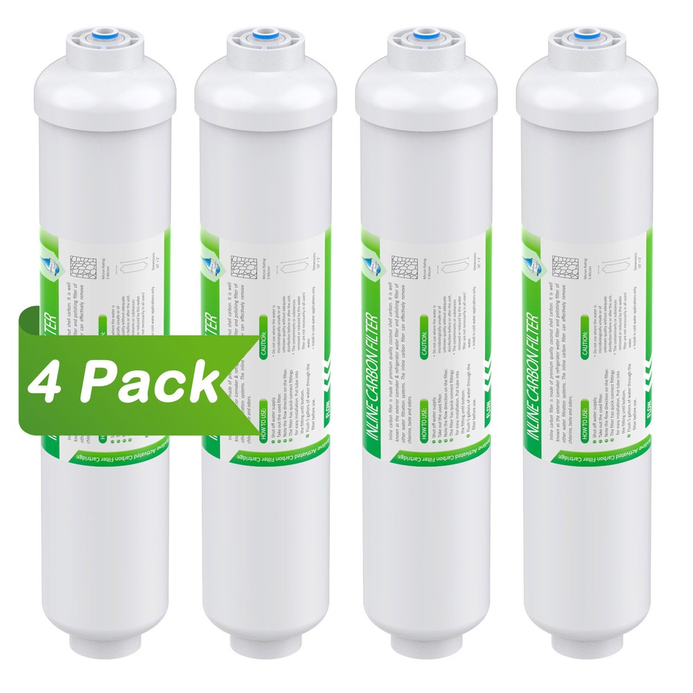 4x Inline T33 Post Carbon Water Filter Cartridges 1/4" Quick Connect Replacement