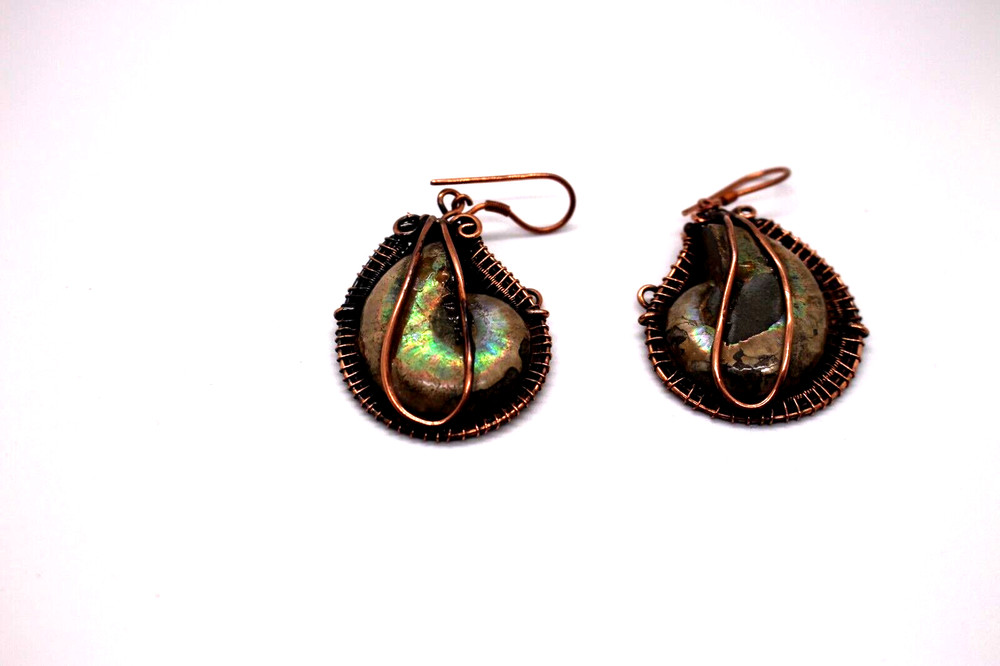 COPPER WIRE WRAPPED SNAIL 1.5" EARRINGS