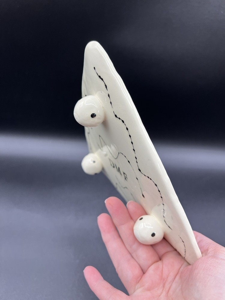 Hand Thrown Ceramic Raised Dish by DMF, Fish, Triangular Shape