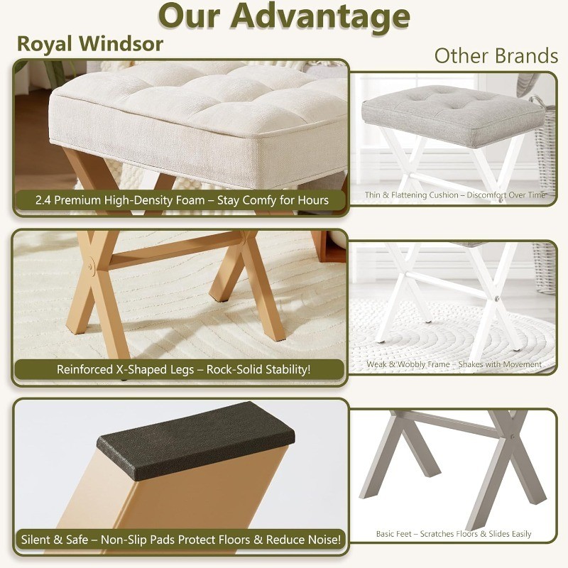 Royal Windsor Vanity Stool,Square Ottoman Stool Foot Rest