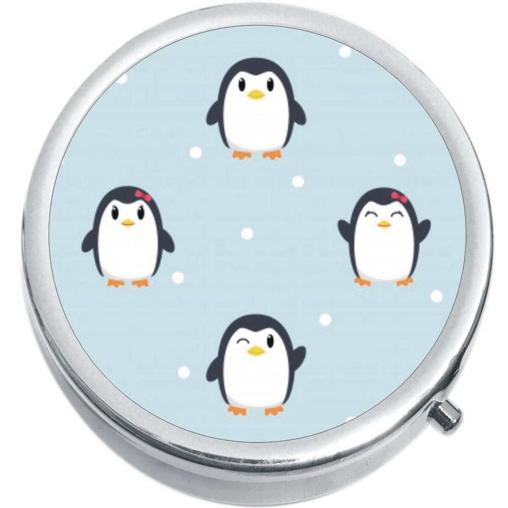 Penguin Pattern  Medicine Vitamin Compact Pill Box