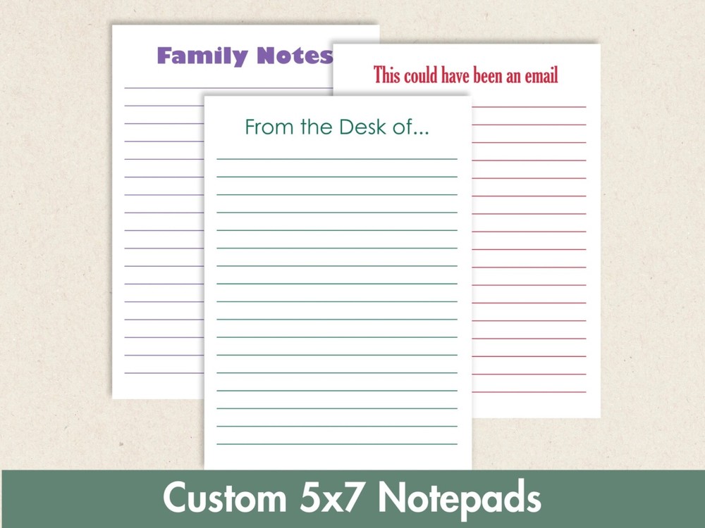 Personalized 5x7 Lined Notepad - Font and Color Options