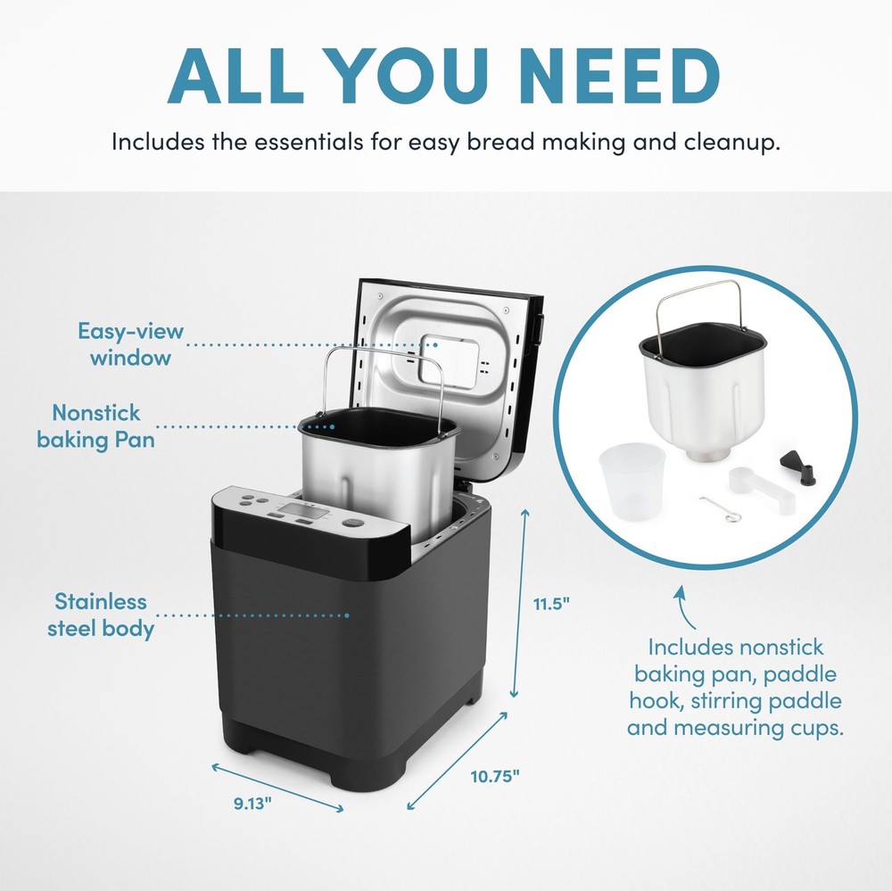 AROMA® 1.5lbs. Digital Bread Maker with Crust Customization, Clear-View Lid