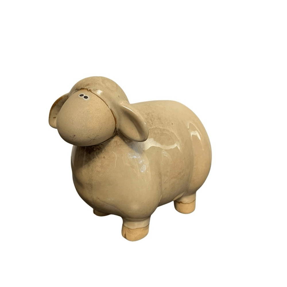 Vintage Glazed Ceramic Standing Sheep Statue